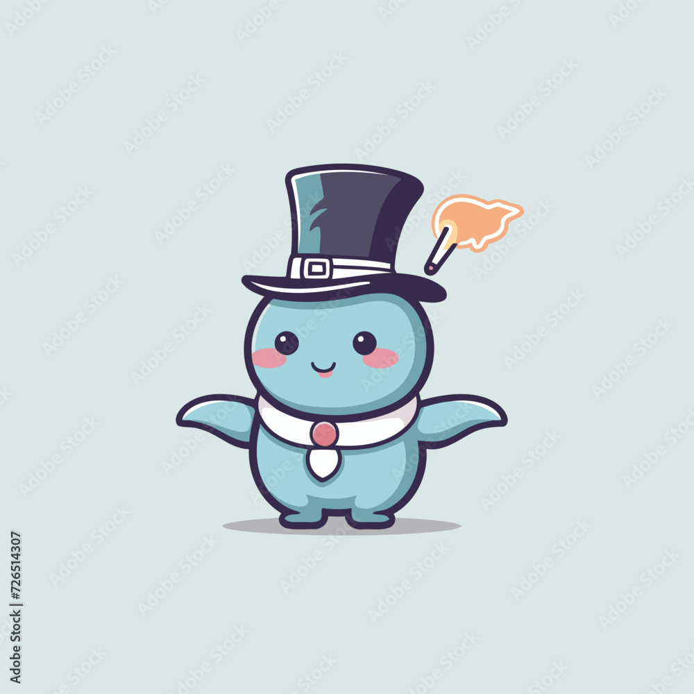 cute dinosaur cartoon character with top hat and smoking pipe vector illustration