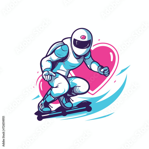 Astronaut skates on a snowboard. Vector illustration.