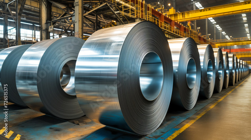 Rolls of galvanized sheet steel in the factory