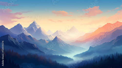 Majestic mountains, panoramic peaks PPT background © Derby