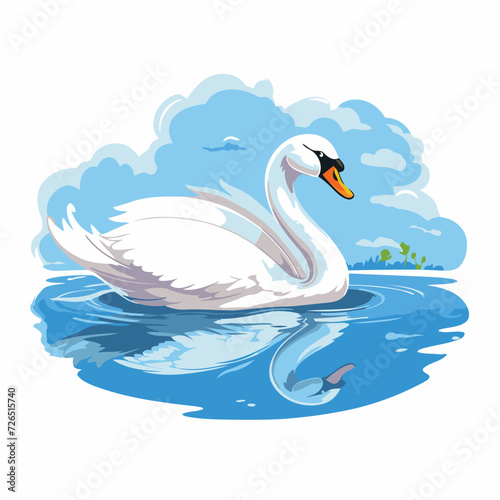 Swan swimming in the lake. Vector illustration on white background.
