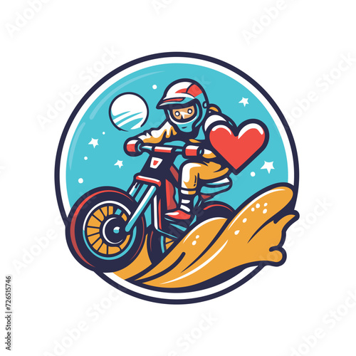 Vector illustration of a motocross rider with heart in his hand