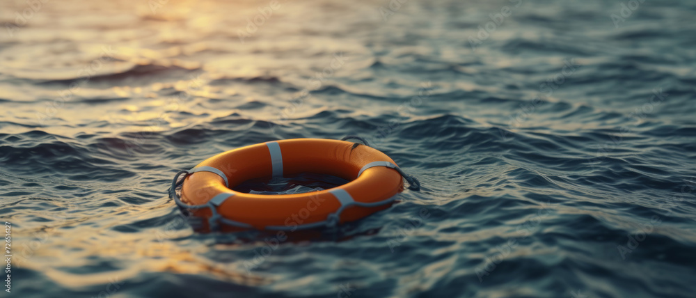 A lifebuoy floats on calm waters, a beacon of safety and readiness in the vast expanse of the sea