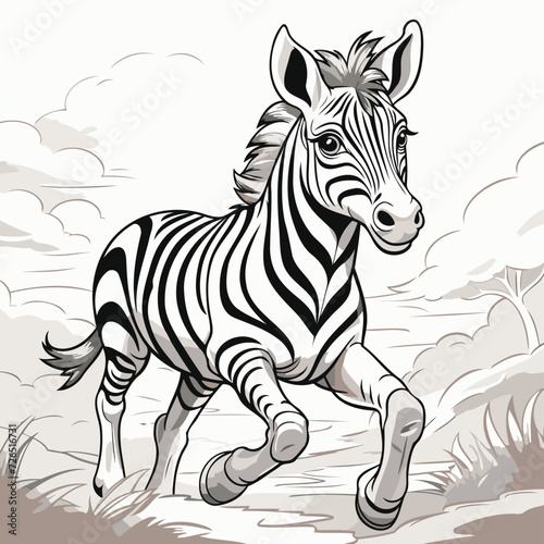 Zebra running in the field. Vector illustration of zebra.