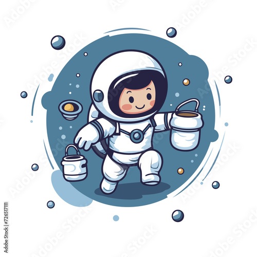 Astronaut in outer space. Cute cartoon vector illustration.
