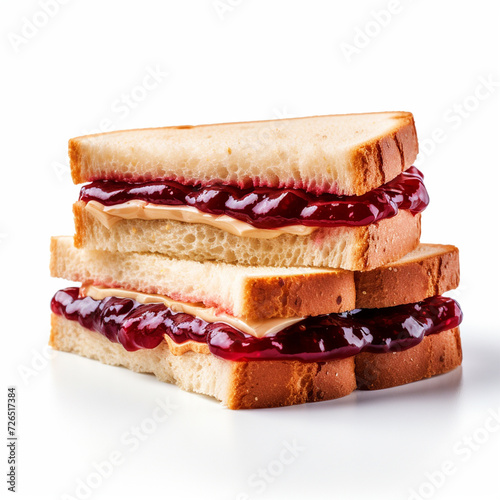Peanut butter and jelly sandwich on isolated white background - ai generative