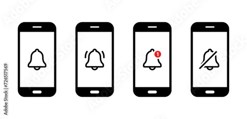 Smartphone with notification bell icon set