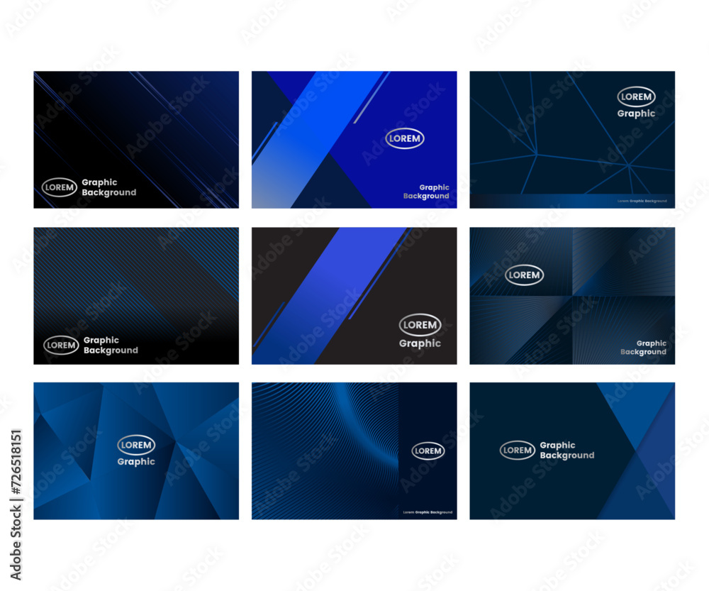 Set of vector blue navy graphic background designs templates for business cards poster presentation cover flyer book form frame company corporate card collection pack gradient line pattern abstract