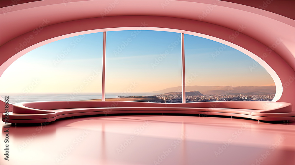 Pink Glossy Room with Large Windows