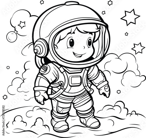 Coloring book for children: Astronaut in space. Vector illustration.