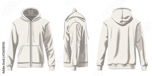 A white hoodie on a plain white background. Suitable for fashion, casual wear, and branding projects