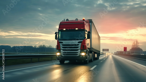 A freight truck races down the highway, ensuring punctual delivery of valuable cargo, symbolizing the commitment to timely and reliable transportation