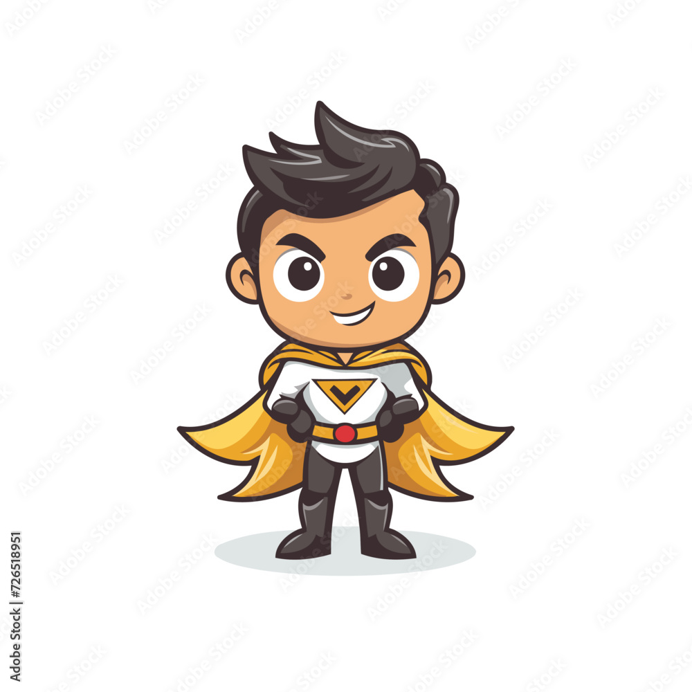 Superhero Boy Cartoon Mascot Character Design Vector Illustration.