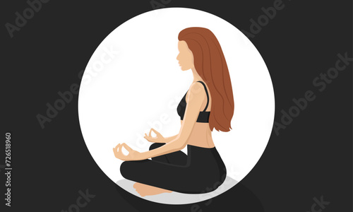 Young woman meditating in Lotus position with redhead in Faceless style. Vector illustration.