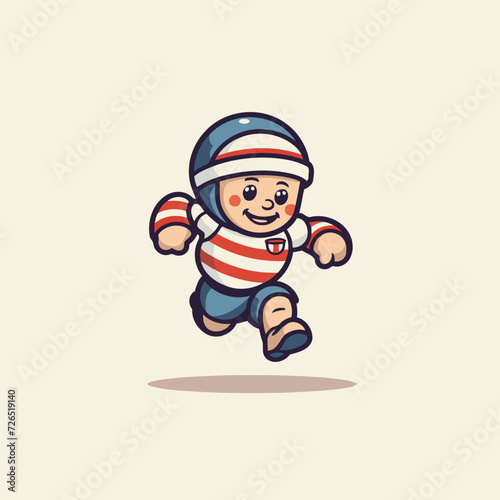 Cute little astronaut running. Vector illustration of a cartoon character.