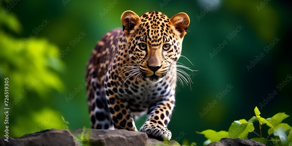 Fototapeta premium Jaguar cub on green background