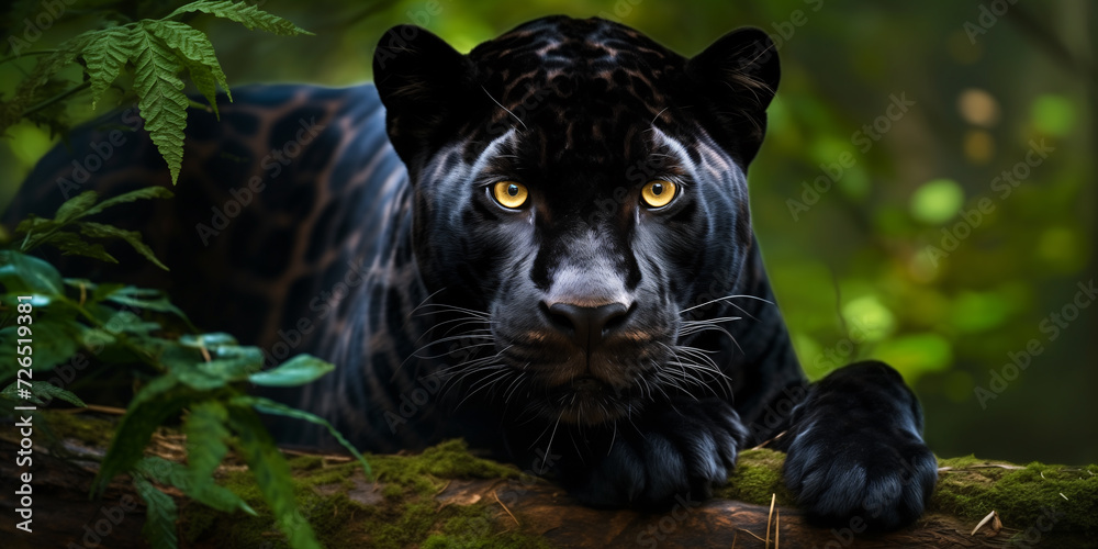 Panther lies against a background of green foliage