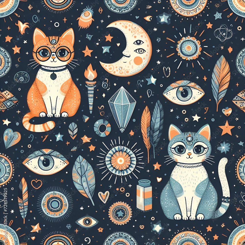 Seamless patterns of cats. Seamless patterns of cats, repeating patterns design, fabric art. Seamless patterns of cats. Seamless patterns of cats, repeating patterns design, fabric art.