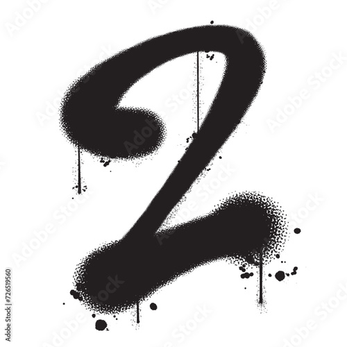 Vector graffiti spray paint number two in isolated background