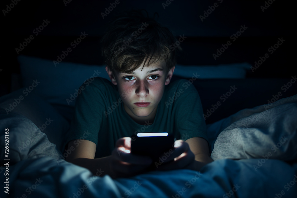 AI generated picture of man checking smartphone at night and scrolling through social media AI generated picture of man checking smartphone at night and scrolling through social media