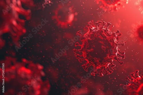 virus, Fiery hues of red illuminate the intricate structure of a virus, revealing its potential for destruction and highlighting the delicate balance between beauty and danger in the microscopic world
