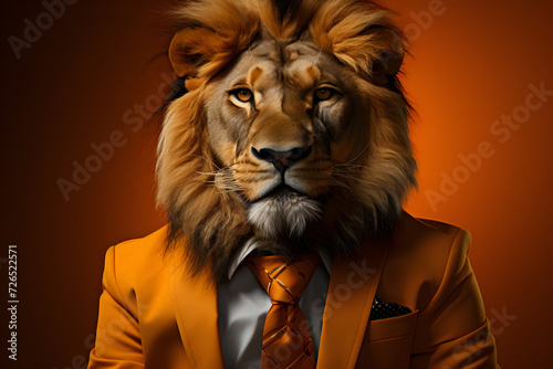Stylish lion in yellow suit