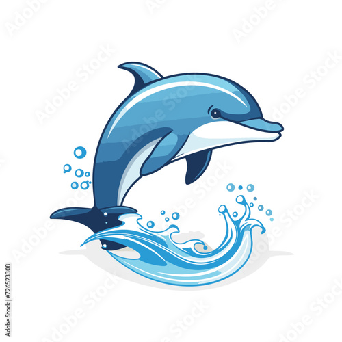 Dolphin jumping out of water. Vector illustration isolated on white background.