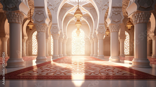 elegant eastern art architecture ramadan with sunlight 3d background photo