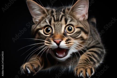 Cat jumping on black background