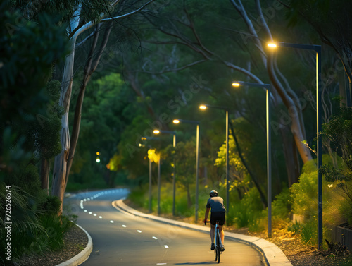The cycling track features eco-friendly street lights that minimize light pollution