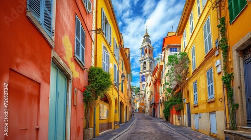 Beautiful vibrant street design and cathedral scenery tourist spot in the French riviera region of France. photo