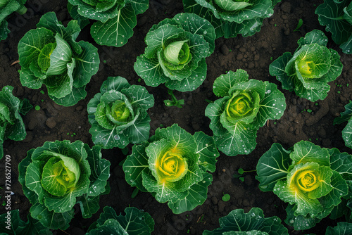 Lush Green Cabbage Patch in Rich Soil photo