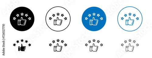 Customer Satisfaction Line Icon Set. Positive Experience Rating Quality Symbol in Black and Blue Color. photo