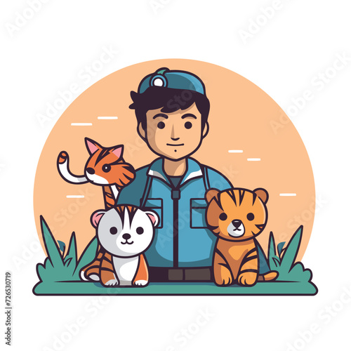 Veterinarian with tiger and cat vector illustration graphic design vector illustration graphic design