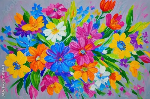 Acrylic flowers painting in canvas colorful decorative for wall art