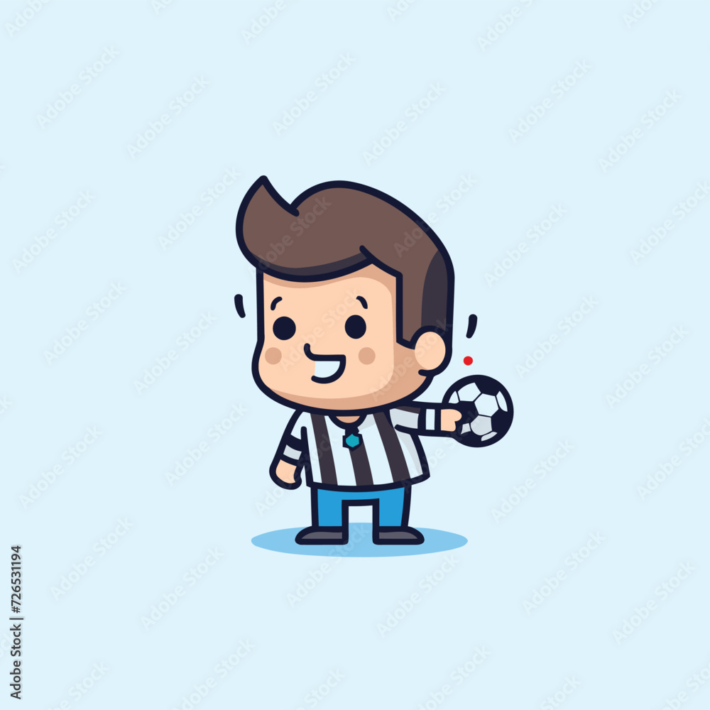 Cartoon soccer player holding a ball. Flat design vector illustration.