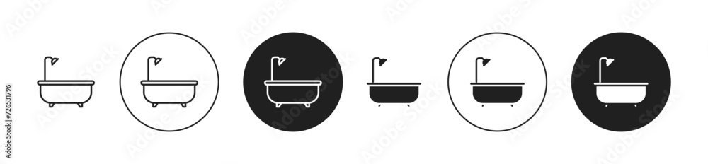Bathtub Vector Illustration Set. Modern Bathroom Comfort Tub Sign in Suitable for Apps and Websites UI Design Style.