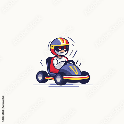 Cartoon kart driver. Vector illustration in flat design style.