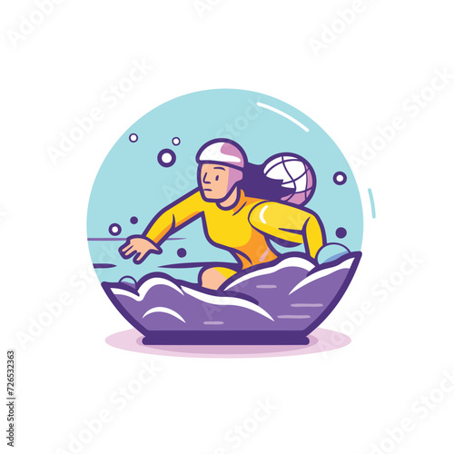 Water polo player vector illustration. Water polo player with ball on the water.