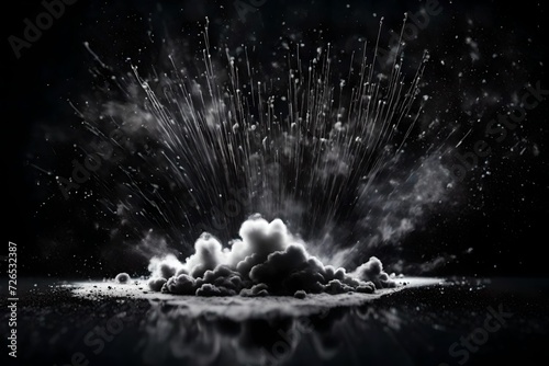 Black charcoal powder dust paint white explosion explode burst isolated splatter abstract. Powder charcoal background black smoke particles explosive carbon pattern coal makeup dark splash bomb piece 