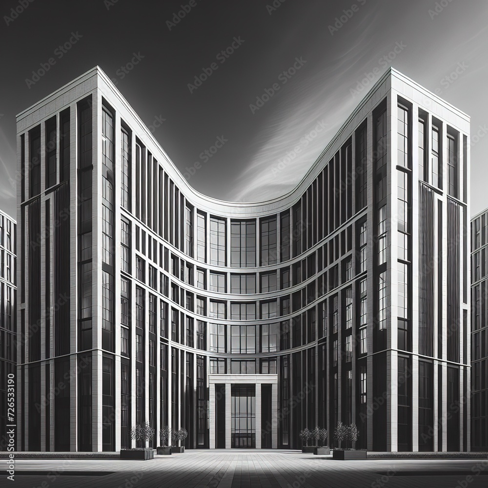 Fototapeta premium A black and white symmetrical building with copy space and professional and minimalistic look