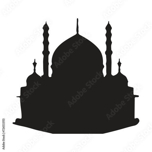 The front side of the mosque, silhouette. white background
