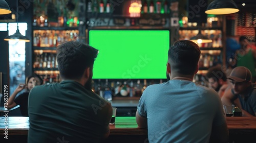 bar background with men watching green screen photo