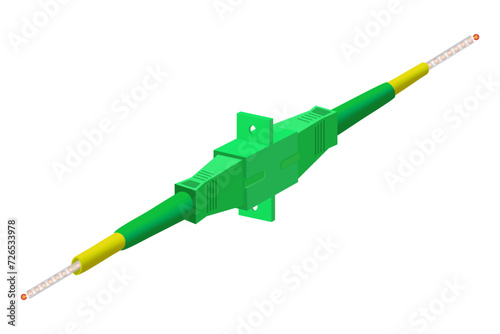 Optical fiber cable with SC APC connector and SC simplex adapter. vector illustration EPS 10. photo