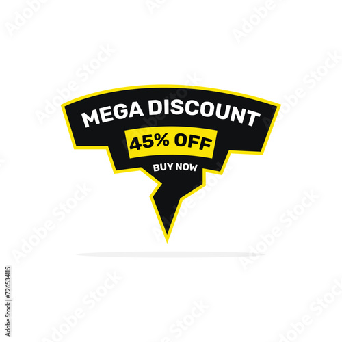 45 percent mega discount sale banner. Special offer price tag. Vector illustration.