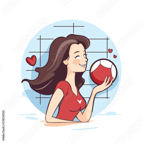 Woman playing volleyball. Vector illustration in cartoon style on white background.
