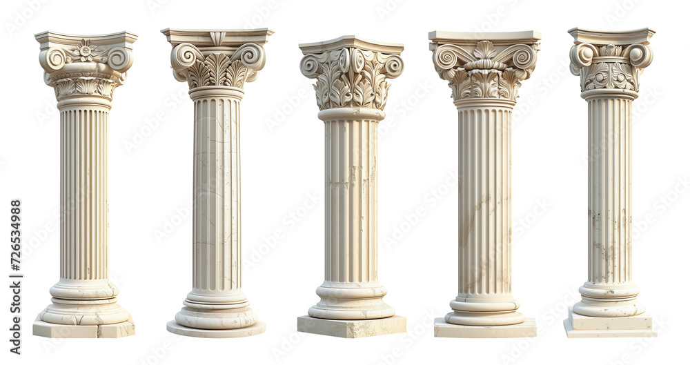 Greek columns isolated on transparent or white background, png - obrazy, fototapety, plakaty 