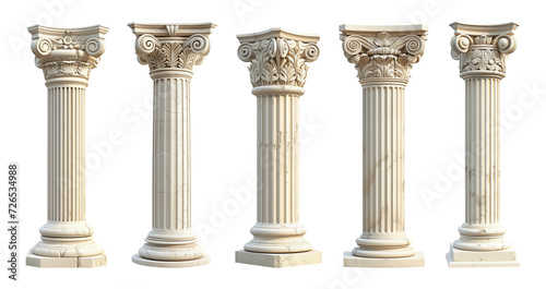 Greek columns isolated on transparent or white background, png photo