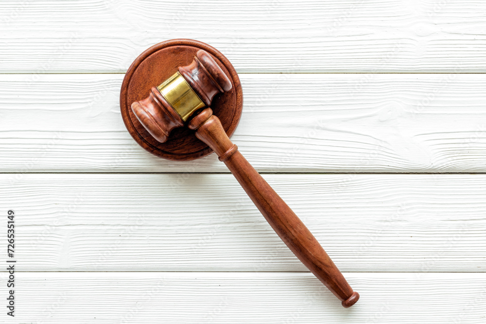 Court of justice concept. Wooden judge gavel top view Court of justice concept. Wooden judge gavel top view