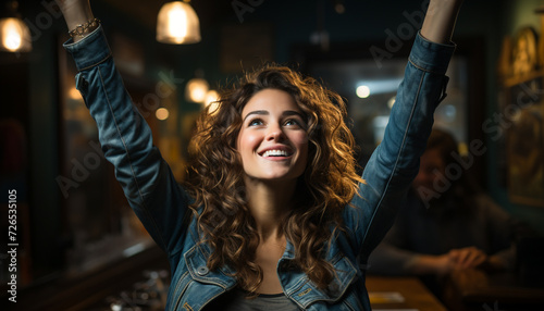 Young women enjoying nightlife, smiling and cheering in a nightclub generated by AI